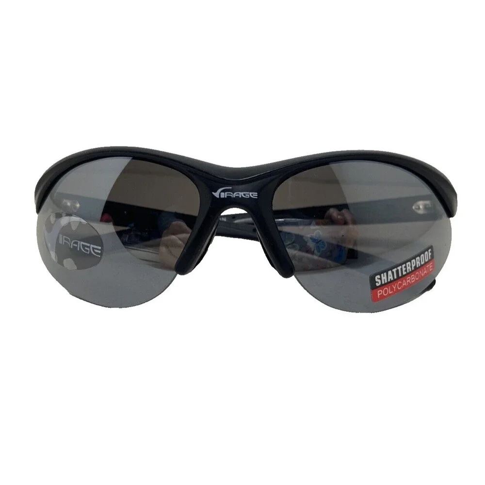 Virage Mens Sport Sunglasses Matte Black Semi Rimless Mirror Lens Nwt